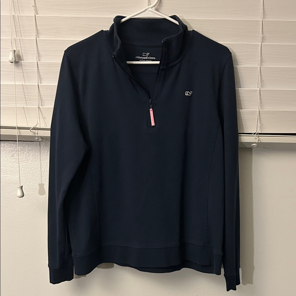 Vineyard Vines Navy Quarter-Zip Pullover with Pink Zip Tab